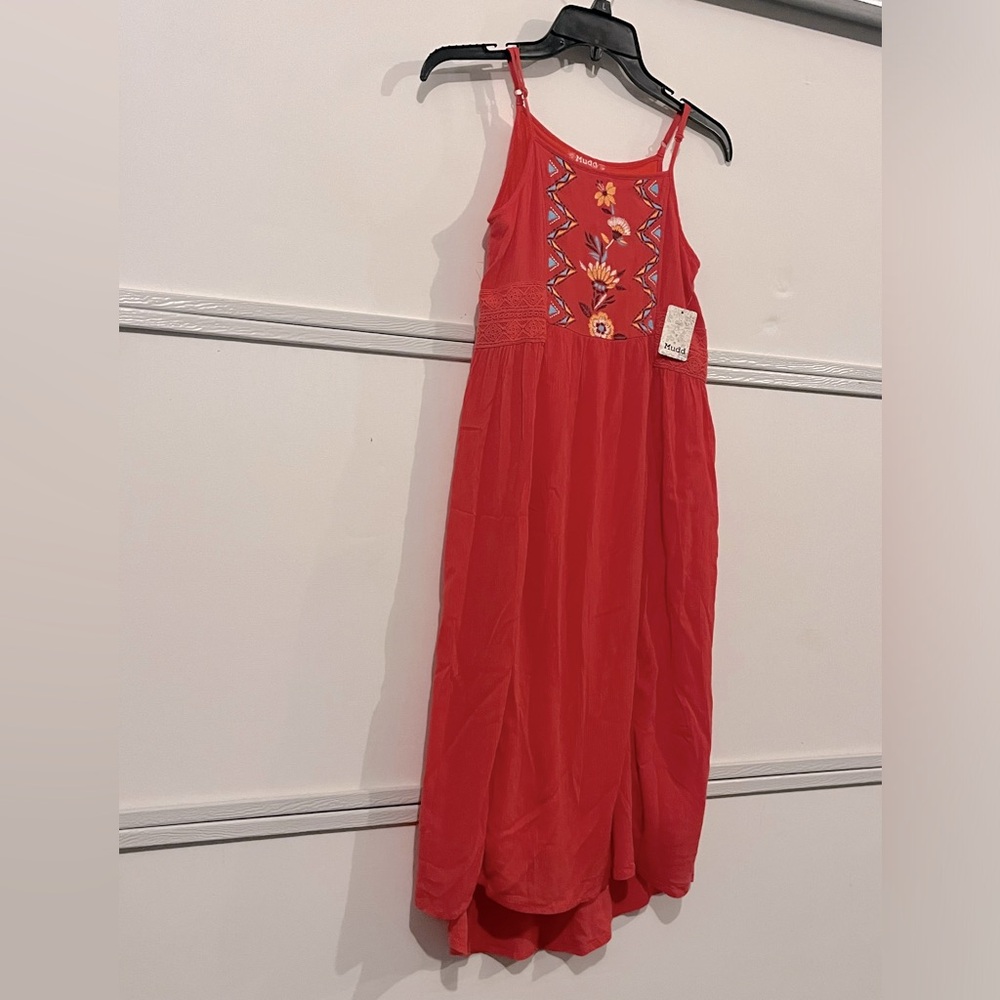 Coral Red Embroidered Midi Maxi Mudd Dress Girls 14